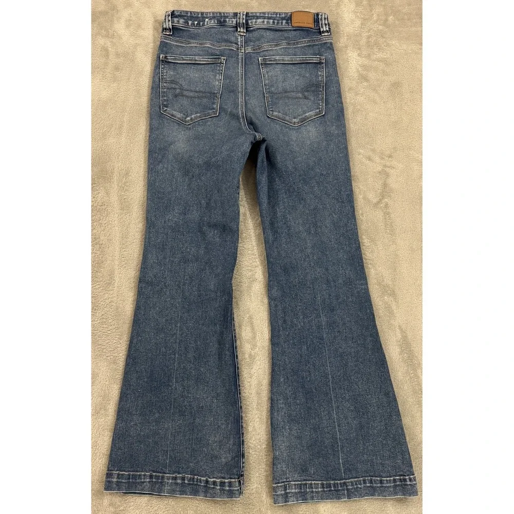 American Eagle Next Level Flex Jeans Womens 12 Super High Rise Flare Blue Boho - Picture 2 of 16